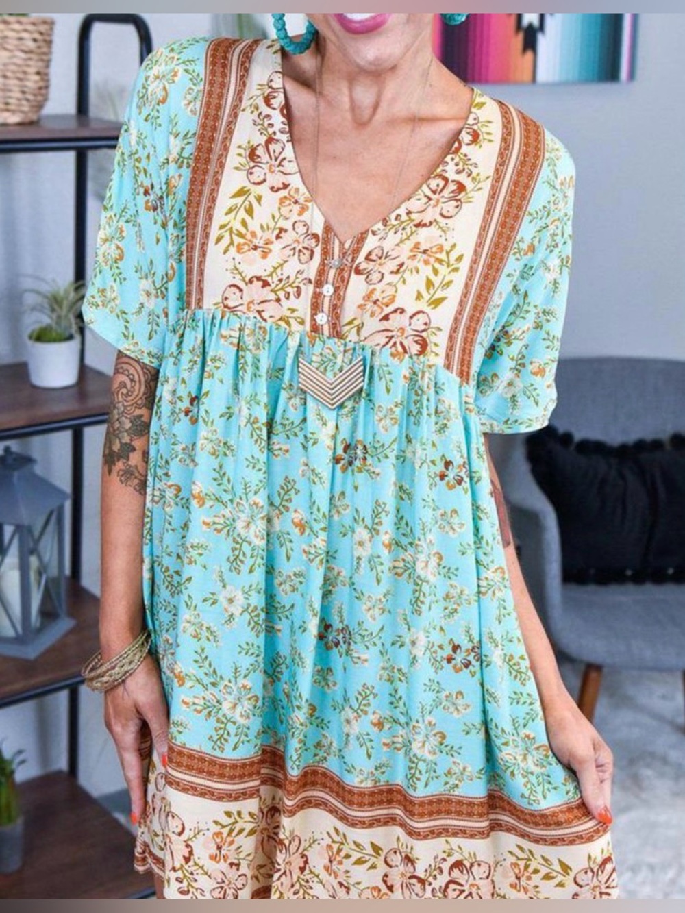 Umgee Floral Tunic Dress Size Large